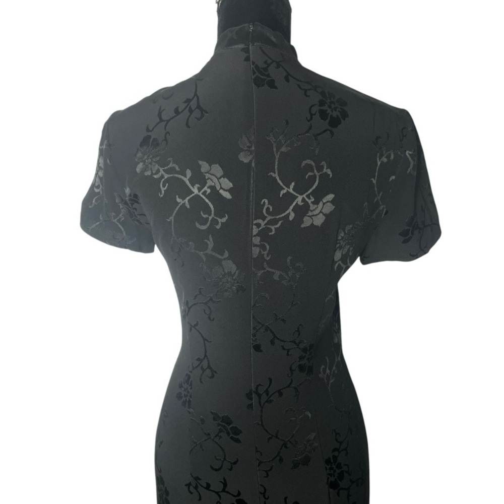 Blue Stem vintage women floral satin embossed chiffon Chinese maxi size 10 black - Picture 7 of 9